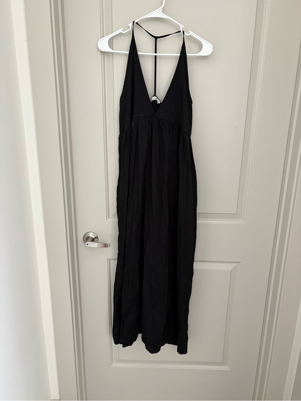 LACAUSA Black Halter-Back Maxi Dress 100% Cotton NWT Size S